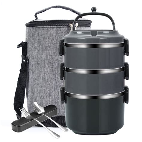 homio stainless steel lunch box|HOMIO 3 Tier Stainless Steel Lunch Box with BuBee Zippered .